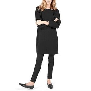 Everlane Black Cotton Mini Dress Size XS Long Sleeve Scuba Stretch Knit Shift